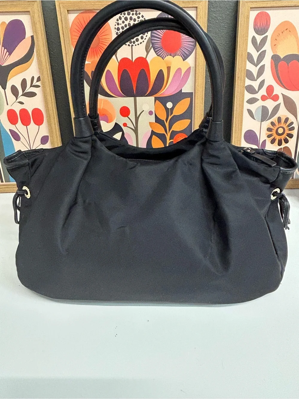 Kate Spade New York Stevie nylon slouchy hobo with leather trim. Large